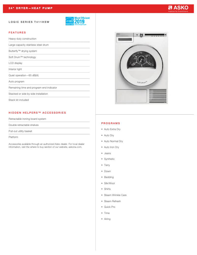 Page n°1 - Fiche technique Asko T411HSW