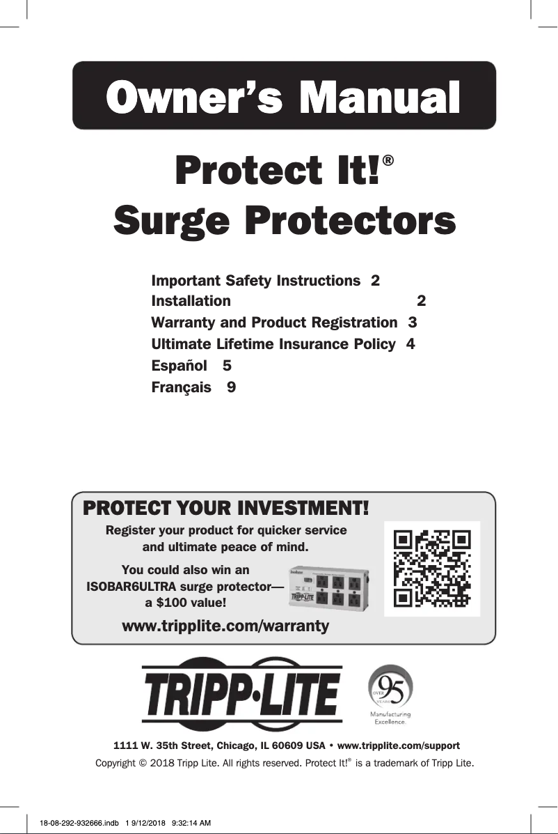 Page 1 de la notice Manuel utilisateur Tripp Lite Protect It! TLP1008TELTV