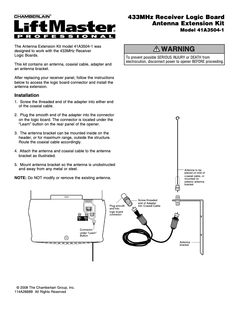 Page n°1 - Manuel utilisateur LiftMaster 041A3504-1