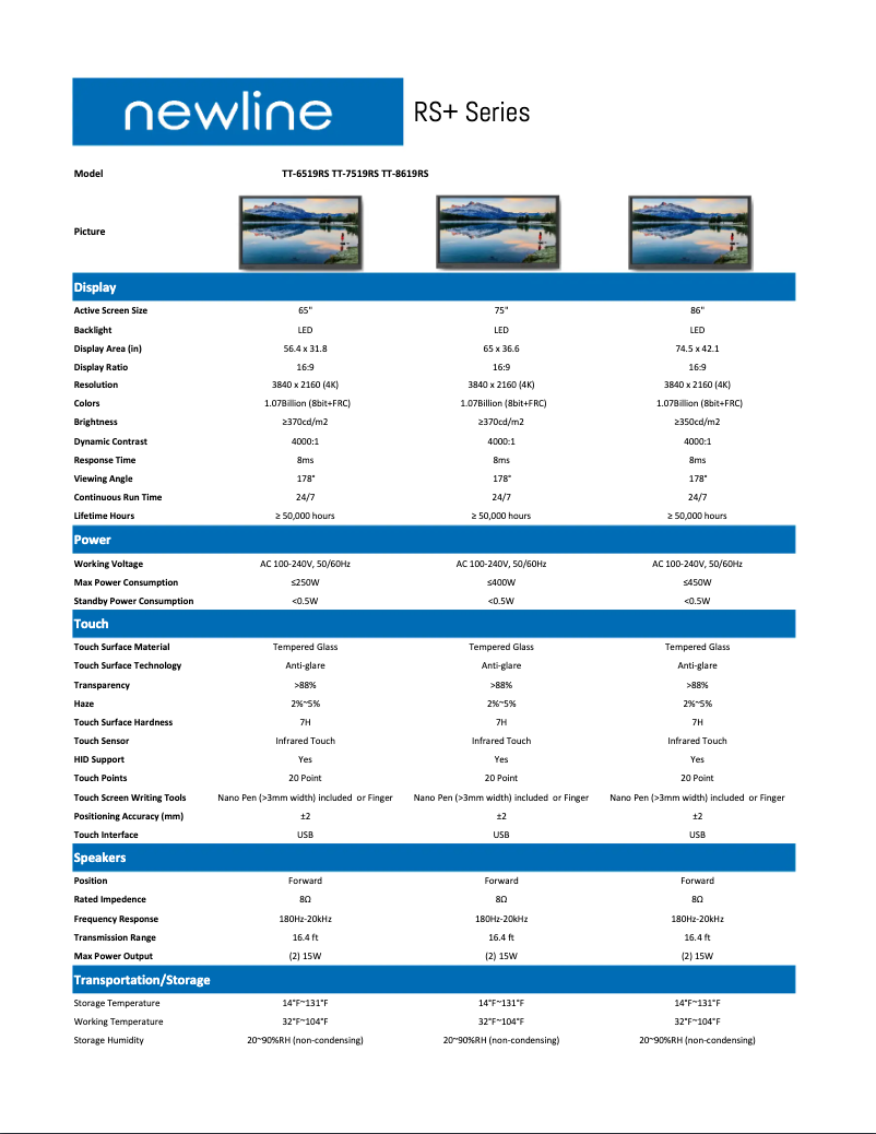 Page 1 de la notice Fiche technique Newline TT-7519RS