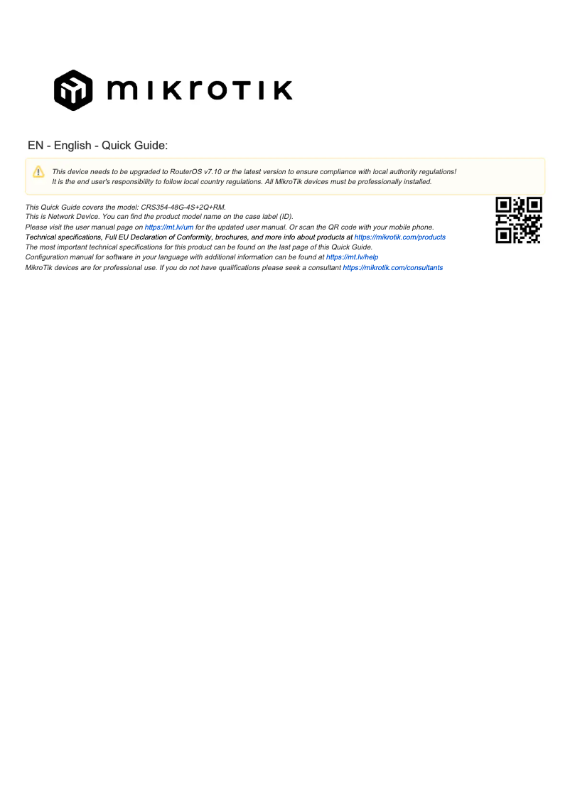 Page n°1 - Manuel utilisateur Mikrotik CRS354-48G-4S+2Q+RM