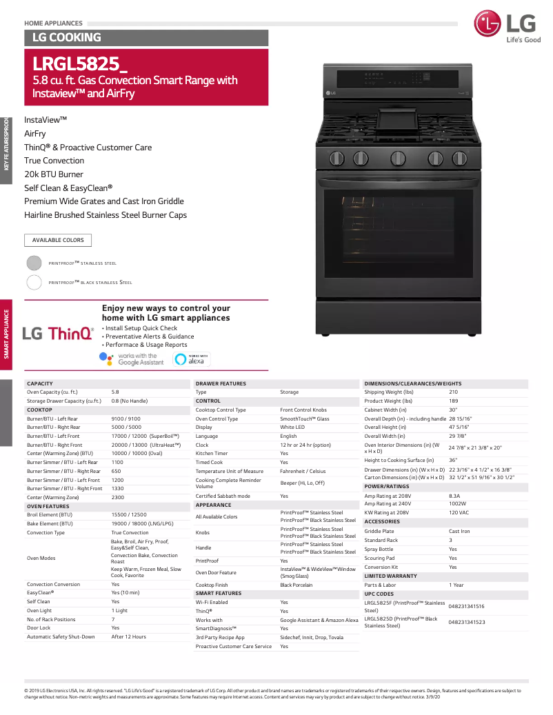 Página 1 del manual Ficha técnica LG LRGL5825D