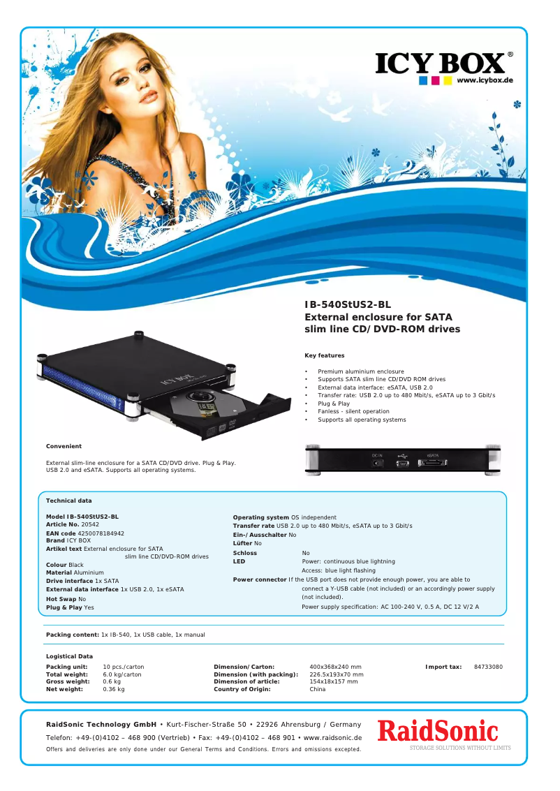 Page 1 de la notice Manuel utilisateur Icy Box IB-540STUS2-BL