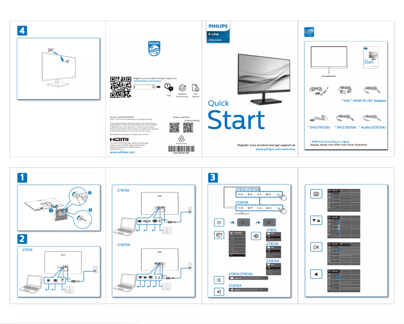 Page 1 de la notice Guide de démarrage rapide Philips E Line 272E1SA