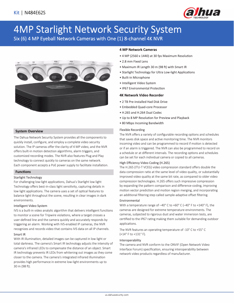 Page 1 de la notice Fiche technique Dahua Technology N484E62S