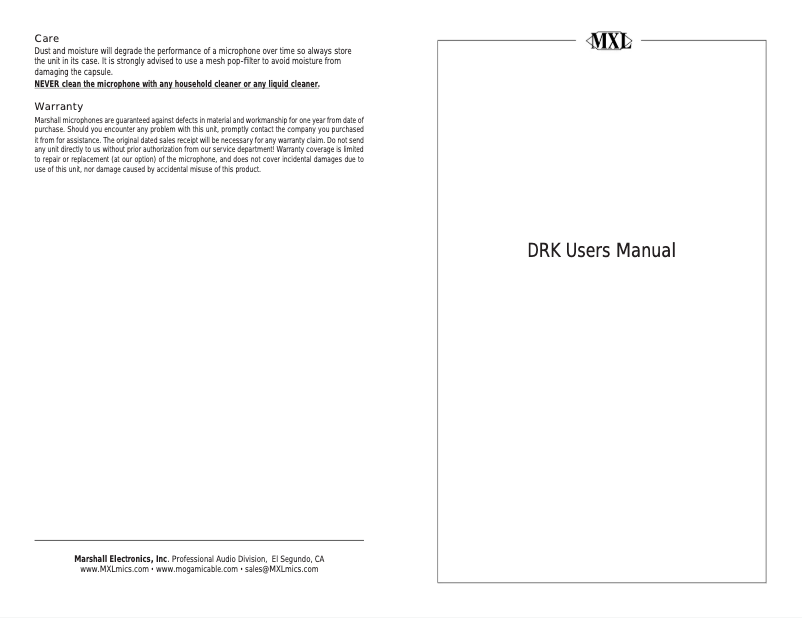 Page 1 de la notice Manuel utilisateur MXL DRK
