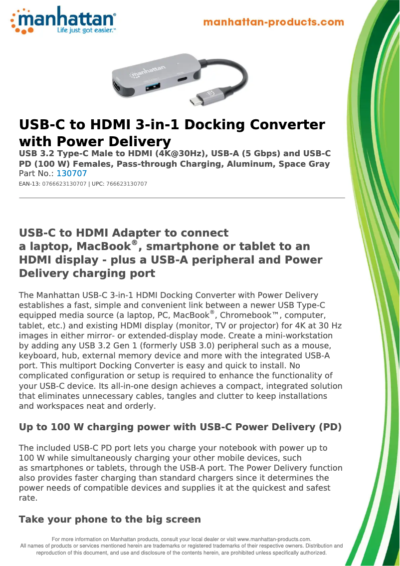 Page 1 de la notice Fiche technique Manhattan 130707