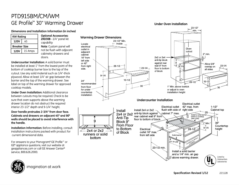 Page n°1 - Fiche technique GE Profile PTD915CMCC