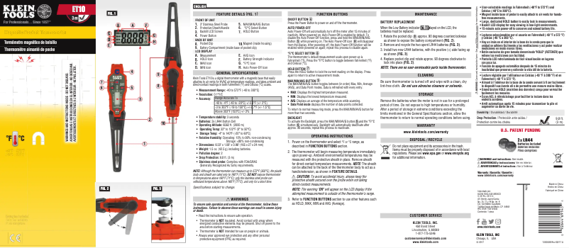 Page n°1 - Manuel utilisateur Klein Tools ET10