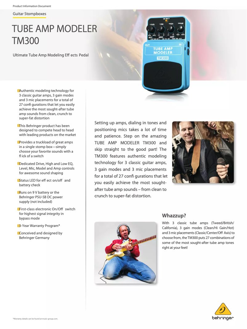 Page n°1 - Fiche technique Behringer TM300