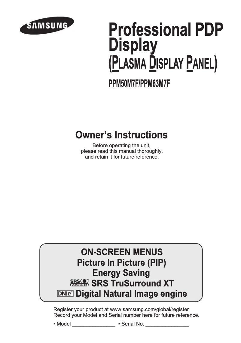 Page 1 de la notice Manuel utilisateur Samsung PPM63M7FS