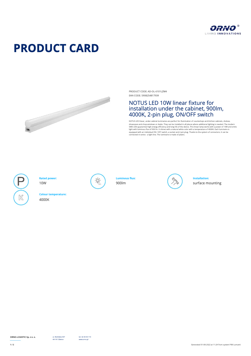 Page n°1 - Fiche technique Adviti AD-OL-6101LZM4