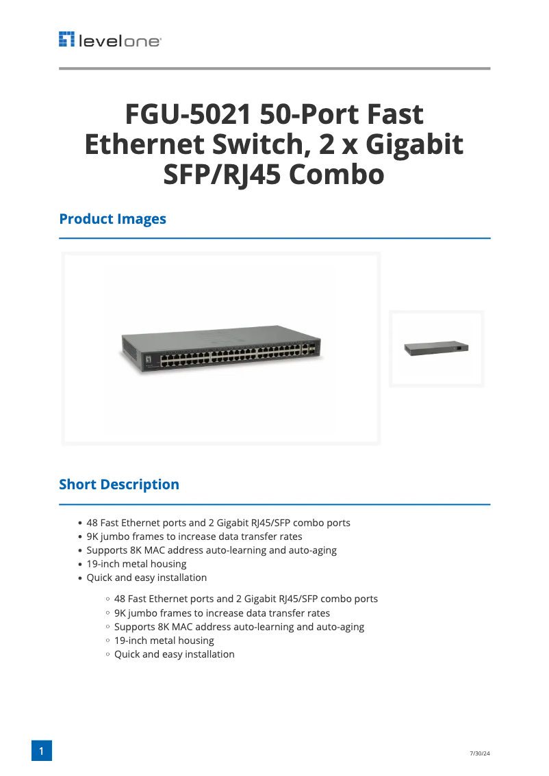 Page n°1 - Fiche technique LevelOne FGU-5021