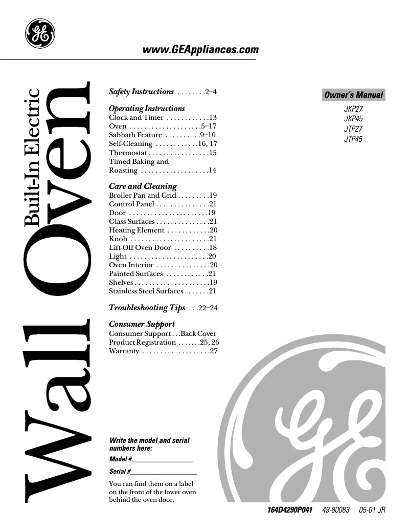 Page 1 de la notice Manuel d'utilisation et d'entretien GE JTP45WDWW