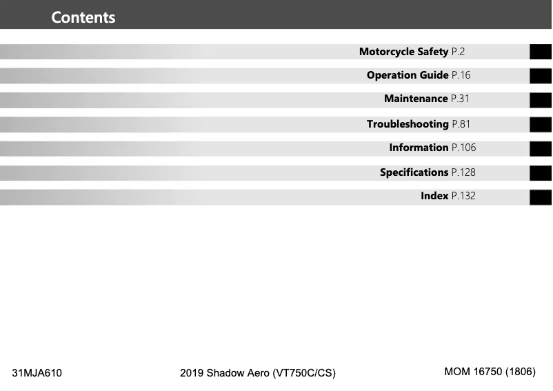 Image de la première page du manuel de l'appareil Shadow Aero VT750C (2019)
