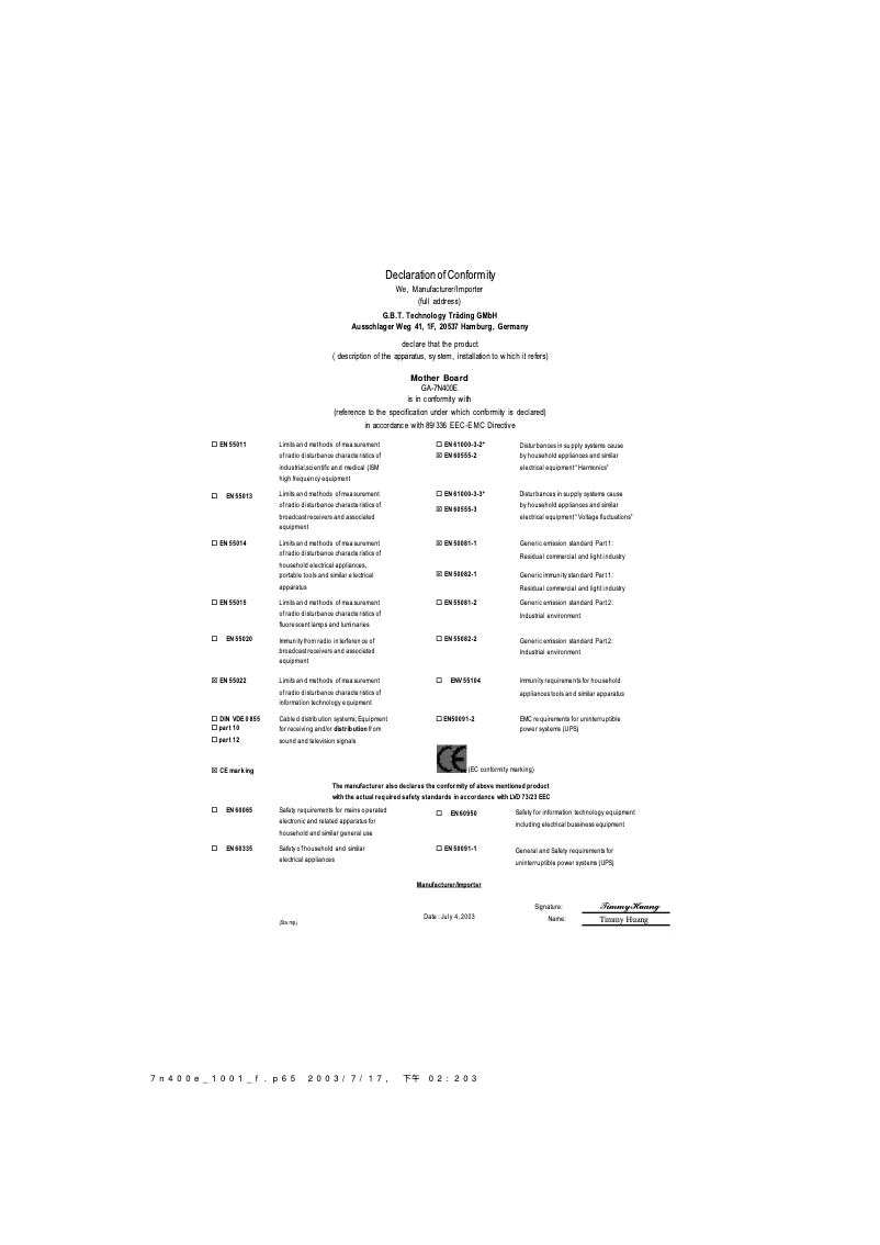 Page n°1 - Manuel utilisateur Gigabyte GA-7N400E