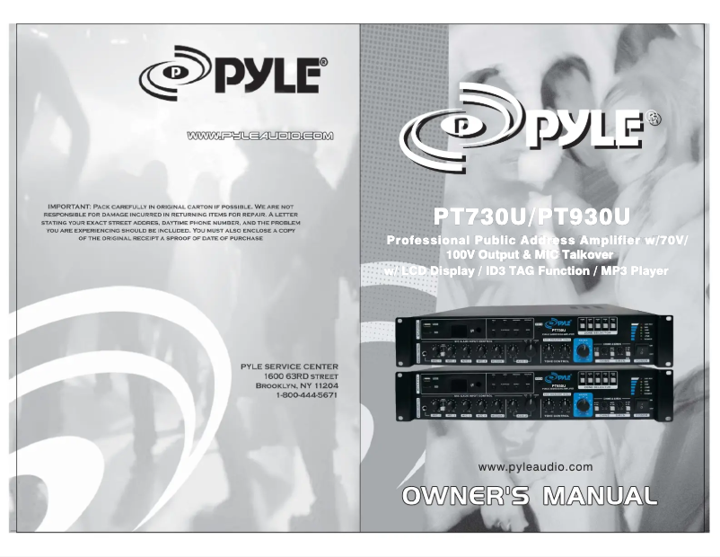Page n°1 - Manuel utilisateur Pyle PT930U