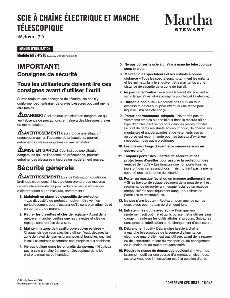 Page n°1 - Manuel utilisateur Martha Stewart MTS-PS10