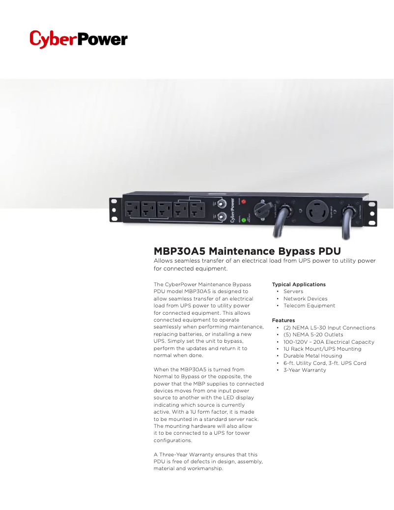 Page 1 de la notice Fiche technique CyberPower MBP30A5