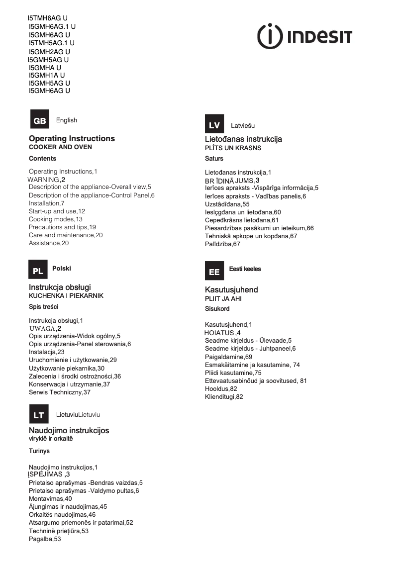 Page 1 de la notice Manuel utilisateur Indesit I5GMHA U
