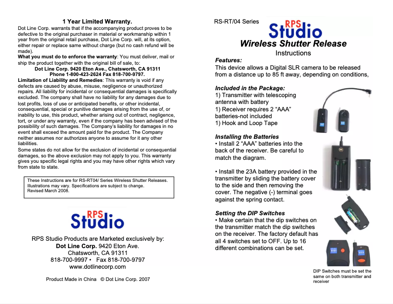 Page n°1 - Manuel utilisateur RPS Lighting RS-RT04/N10