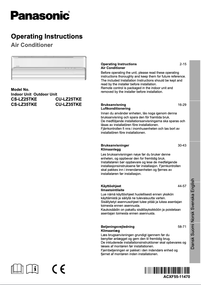 Page 1 de la notice Manuel utilisateur Panasonic CS-LZ25TKE