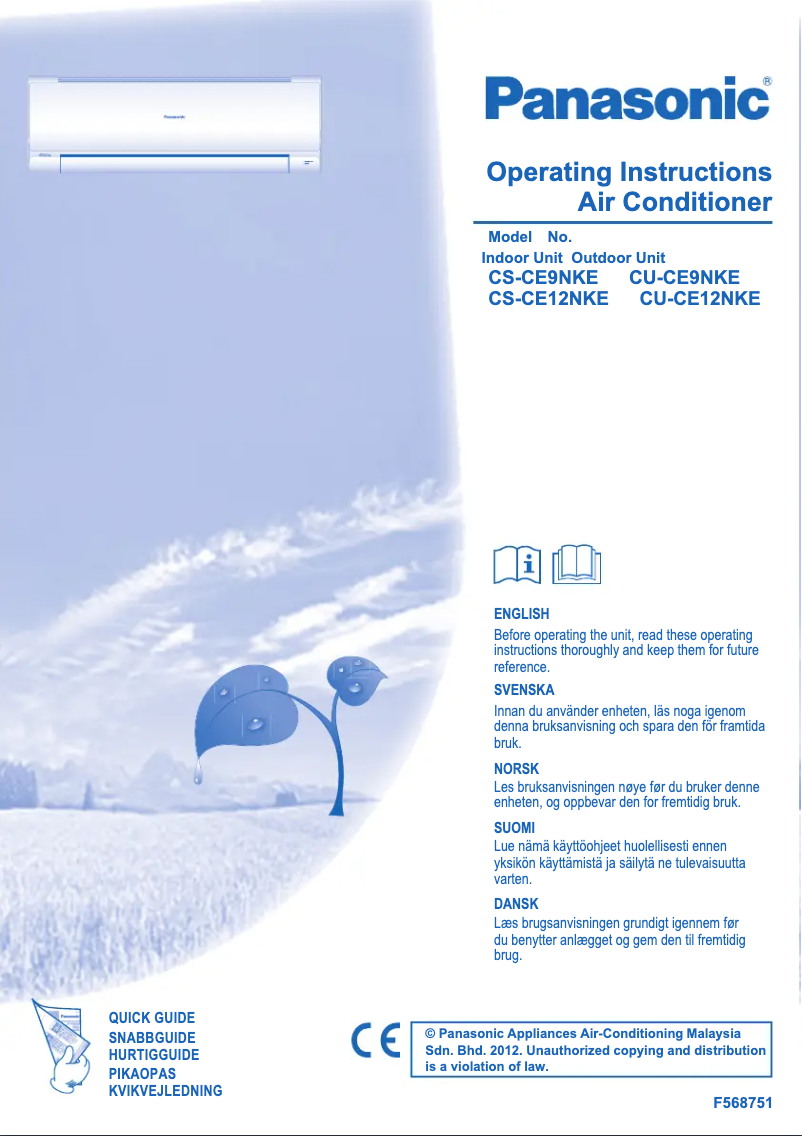 Page n°1 - Manuel utilisateur Panasonic CS-CE12NKE