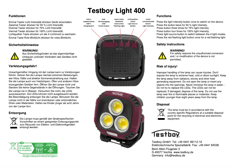 Página 1 del manual Manual de usuario Testboy Light 400