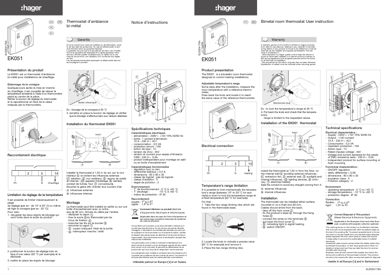Page 1 de la notice Manuel utilisateur Hager EK051