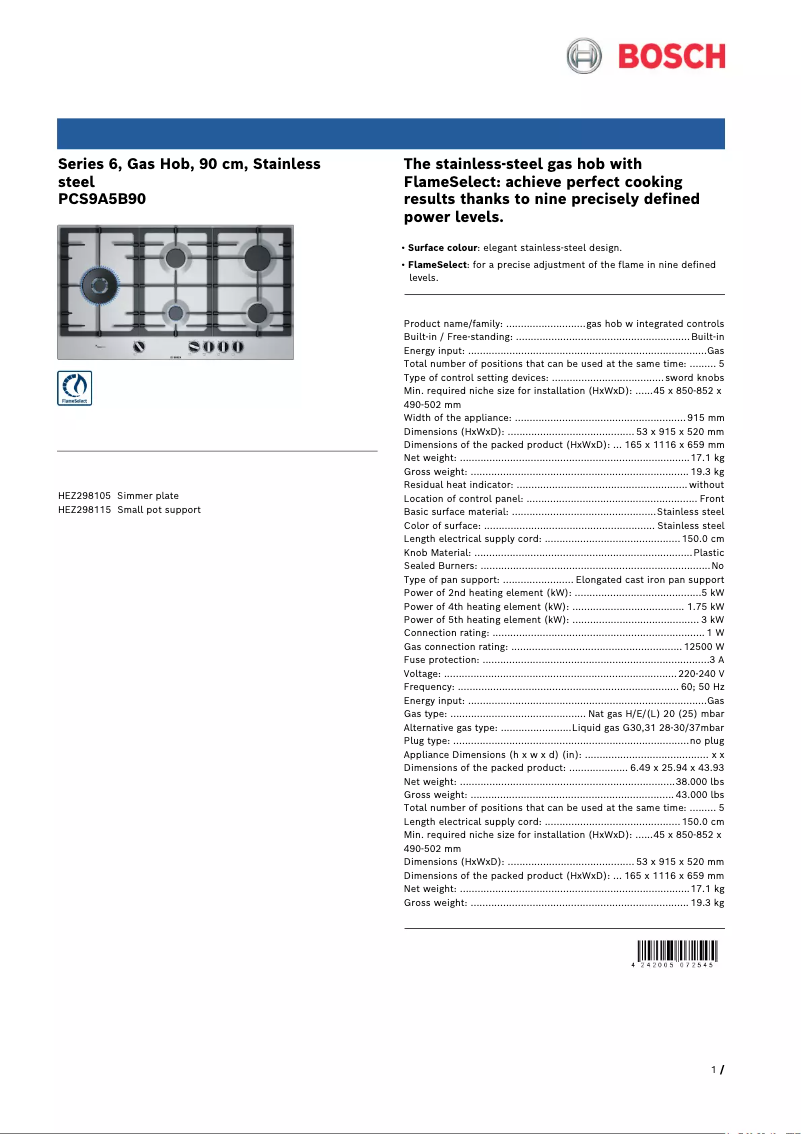 Imagen de la primera página del manual del dispositivo PCS9A5B90