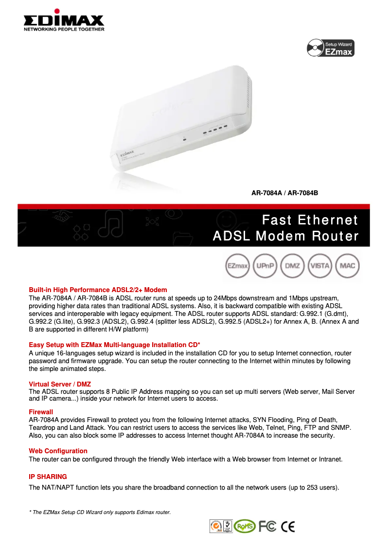 Página 1 del manual Ficha técnica Edimax AR-7084B