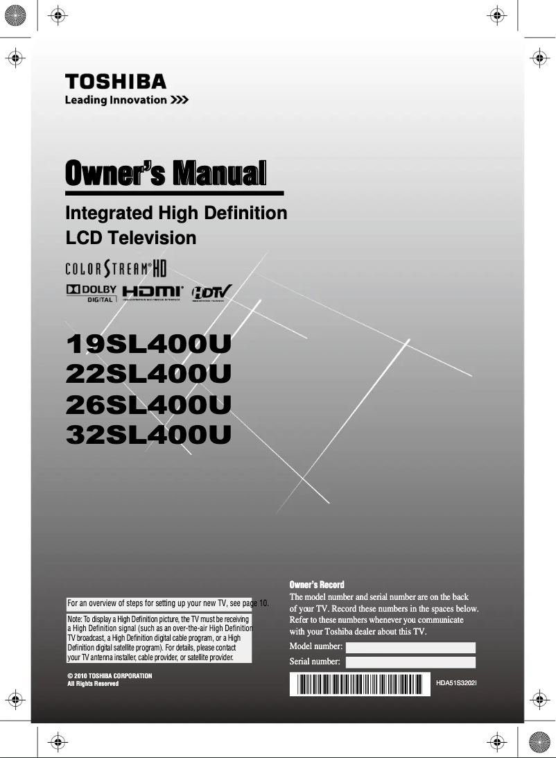 Page n°1 - Manuel utilisateur Toshiba 19SL400U