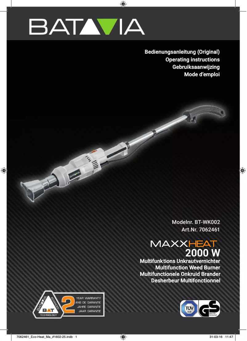 Page 1 de la notice Manuel utilisateur Batavia Maxx Heat BT-WK002