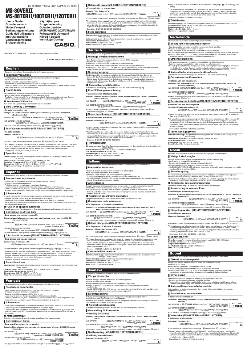 Page 1 de la notice Manuel utilisateur Casio MS-88TERII