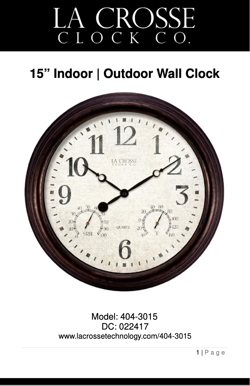Page 1 de la notice Manuel utilisateur La Crosse Technology 404-3015
