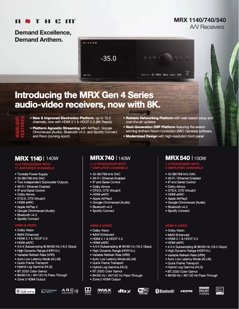 Page n°1 - Fiche technique Anthem MRX 740 8K