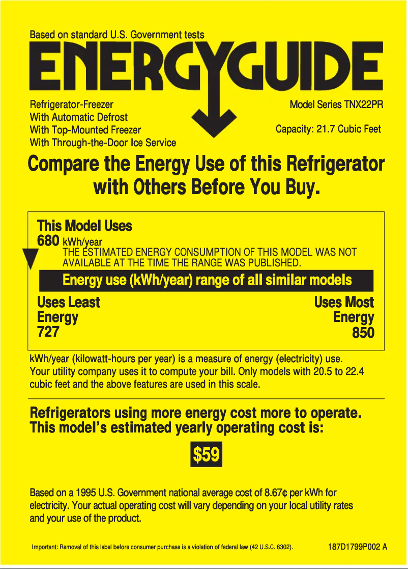 Página 1 del manual Etiqueta energética GE Profile Performance TNX22PRCLCC