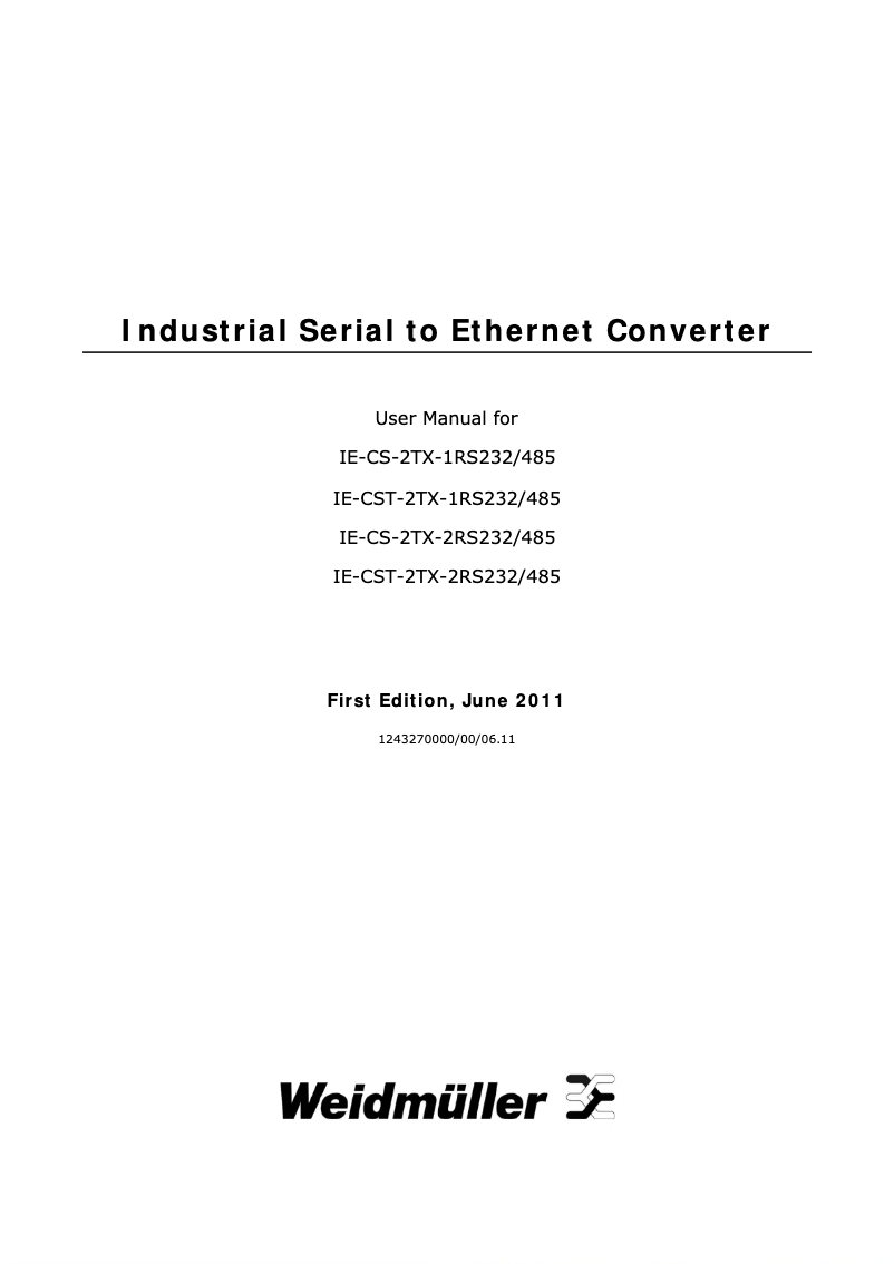 Page n°1 - Manuel utilisateur Weidmüller IE-CST-2TX-2RS232/485