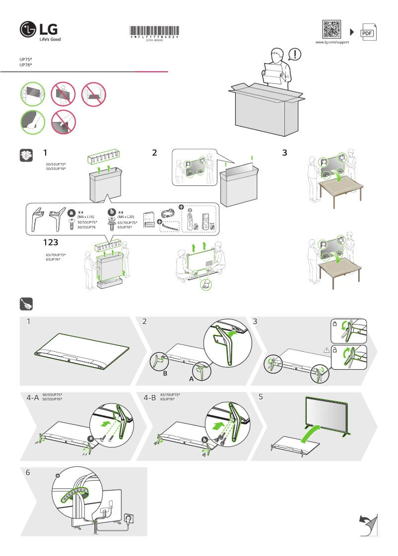 Page 1 de la notice Guide d'installation LG 55UP75003LF