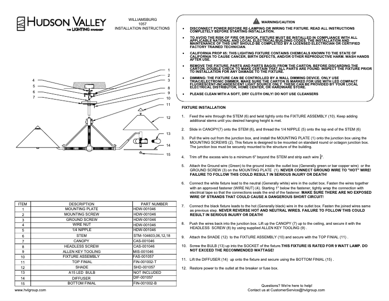 Image de la première page du manuel de l'appareil Williamsburg 1057-AGB