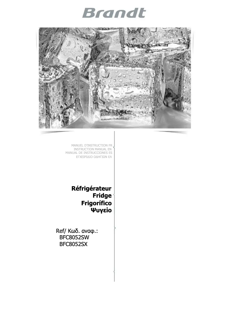 Page 1 de la notice Manuel utilisateur Brandt BFC8052SW