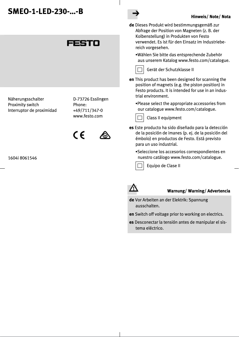 Page n°1 - Manuel utilisateur Festo SMEO-1-LED-230-B