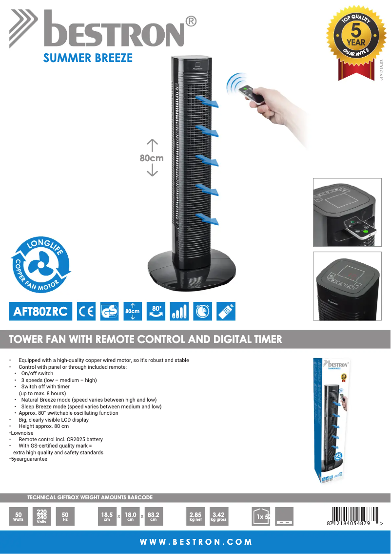 Page n°1 - Fiche technique Bestron AFT80ZRC