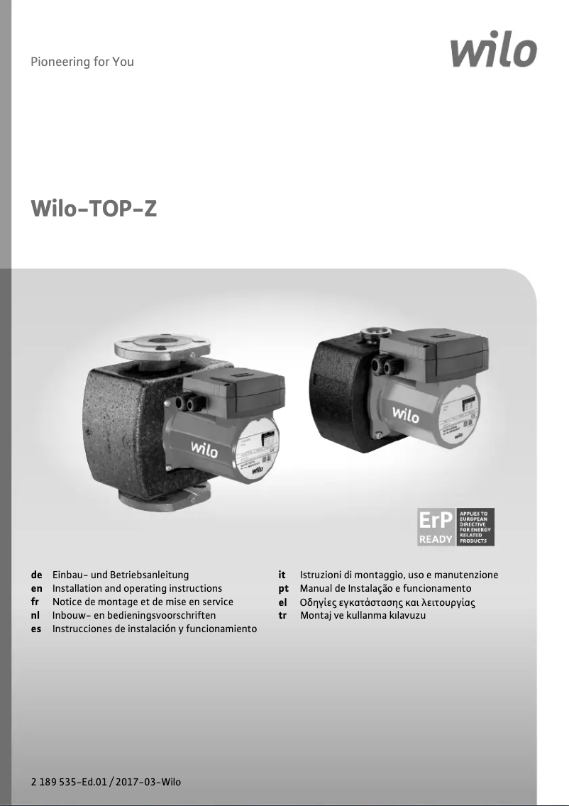 Page 1 de la notice Manuel utilisateur Wilo Top-Z