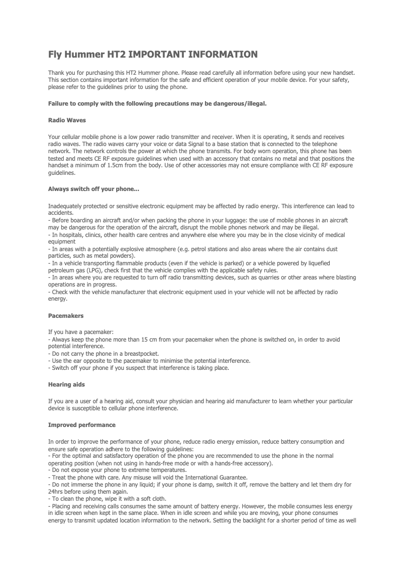 Page n°1 - Manuel utilisateur Hummer HT2