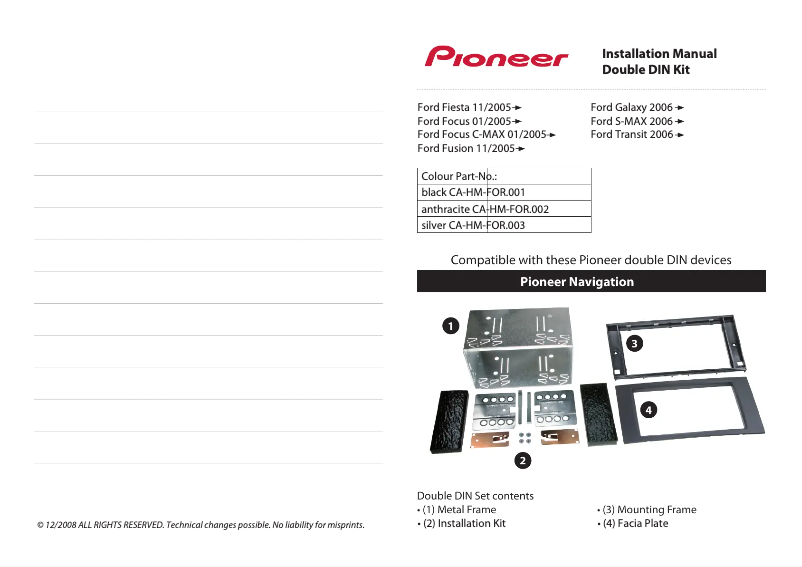 Page n°1 - Manuel utilisateur Pioneer CA-HM-FOR.003