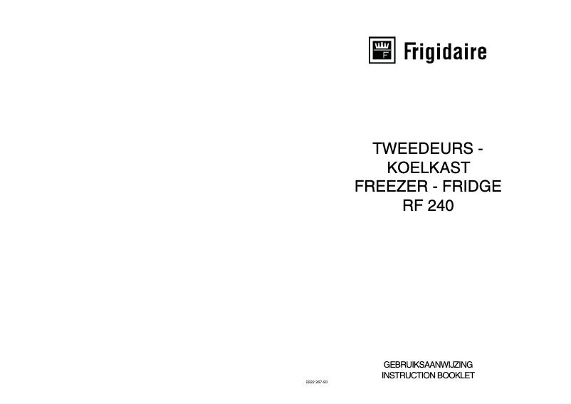 Page n°1 - Manuel utilisateur Frigidaire RF 240