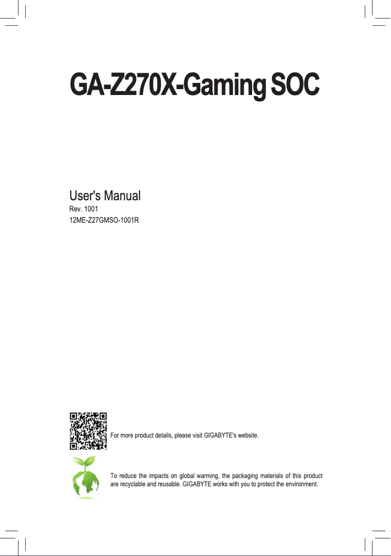 Image de la première page du manuel de l'appareil GA-Z270X-Gaming SOC