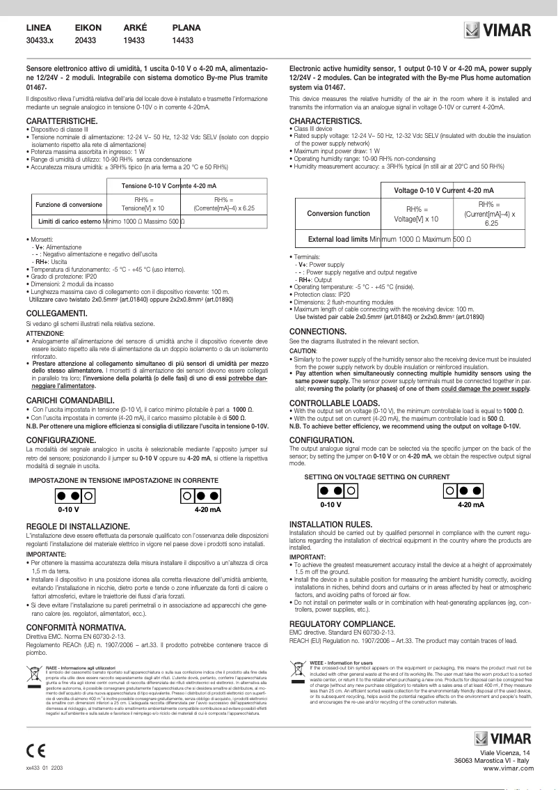 Page n°1 - Manuel utilisateur Vimar 30433.B
