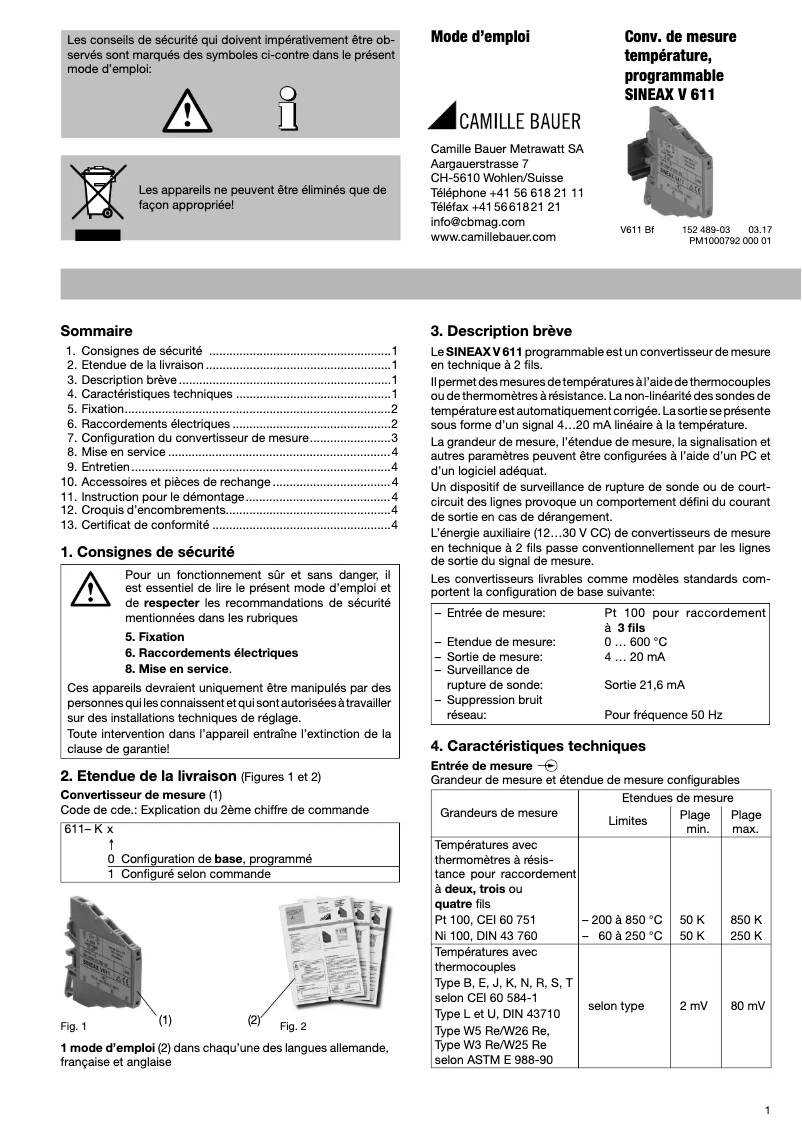 Image de la première page du manuel de l'appareil SINEAX V611